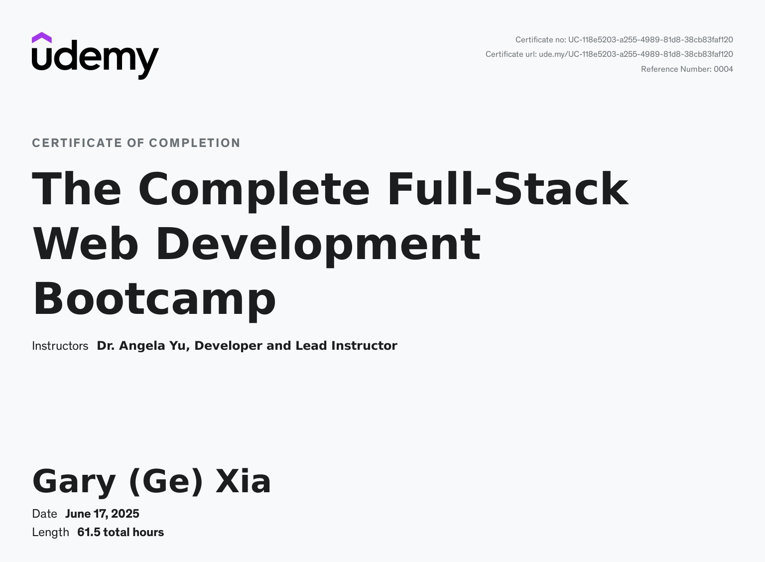 Full Stack Developer Certificate